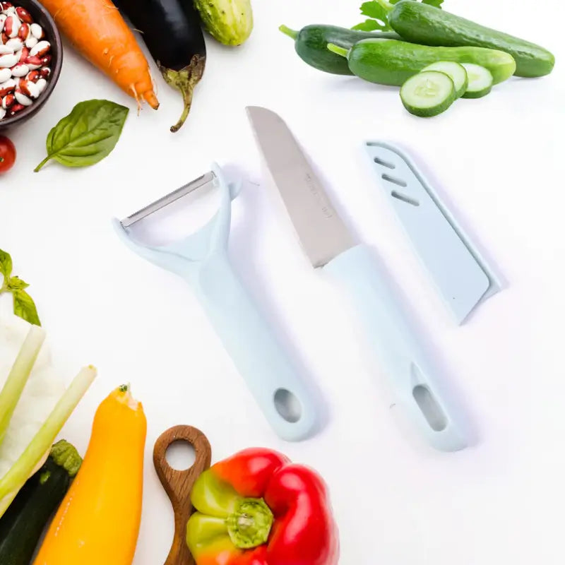 3 in 1 Kitchen Knife & Chopping Board Set with Vegetable Peeler for Daily Cooking