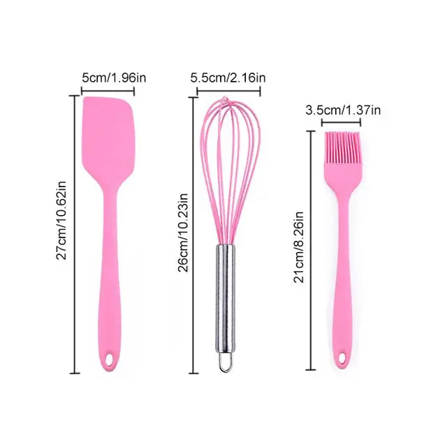 Silicone Spatula Set for Kitchen, Non-Stick Pan Cooking Spatula Whisk Brush with Steel Handle, Silicone Kitchen Tools Set