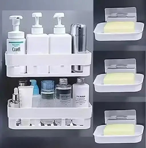 Combo of 5 Pieces Bathroom Shelf Kitchen Shelf Soap Stand Combo – Wall Mount Bathroom Accessories