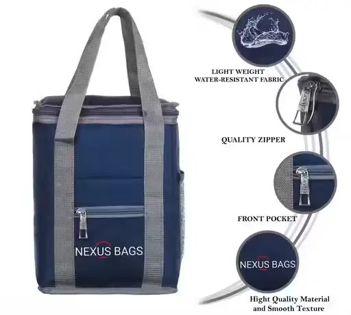 NEXUSBAGS Insulated Lunch Bag, Tiffin Bag for School College Office & Picnic (Navy Blue, 8L)