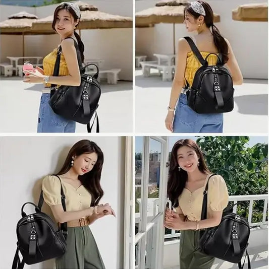 Leather Camera Backpack – Dual Compartment Solid Pattern