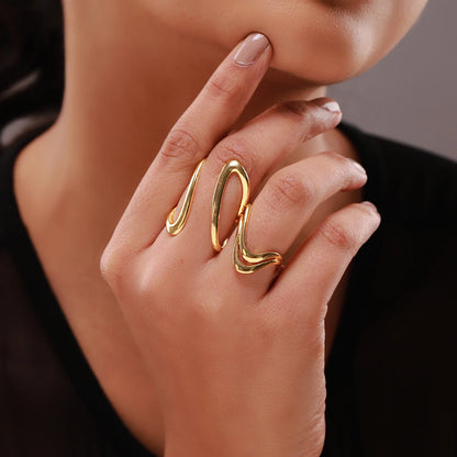 Flow Tide Brush Duo Statement Adjustable Ring Combo