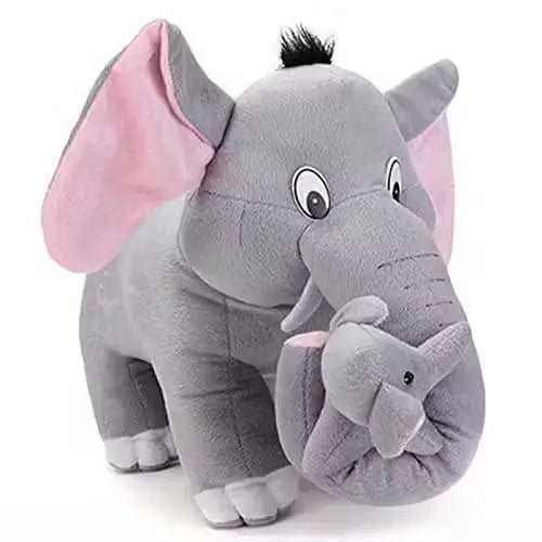 Mother Elephant with Two Babies Soft Plush Toy Set – Grey Stuffed Animal