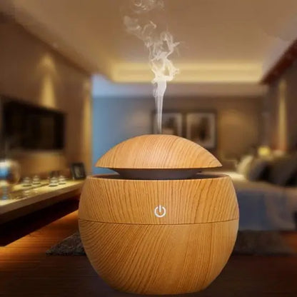 Wooden Cool Mist Humidifier Essential Oil Diffuser with 7 Color LED Night Light USB 130ml