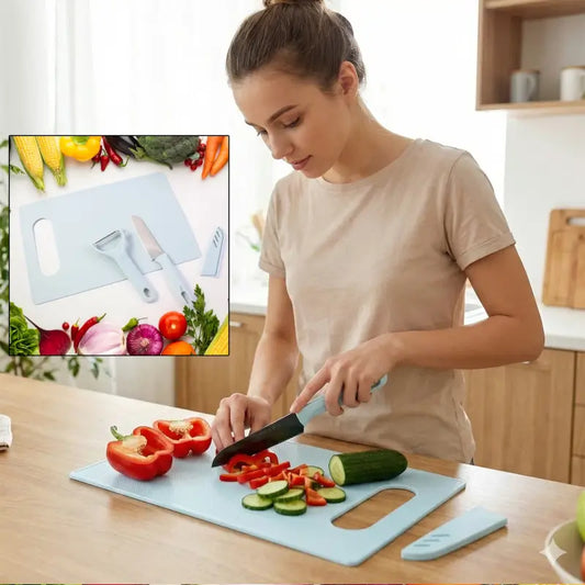 3 in 1 Kitchen Knife & Chopping Board Set with Vegetable Peeler for Daily Cooking