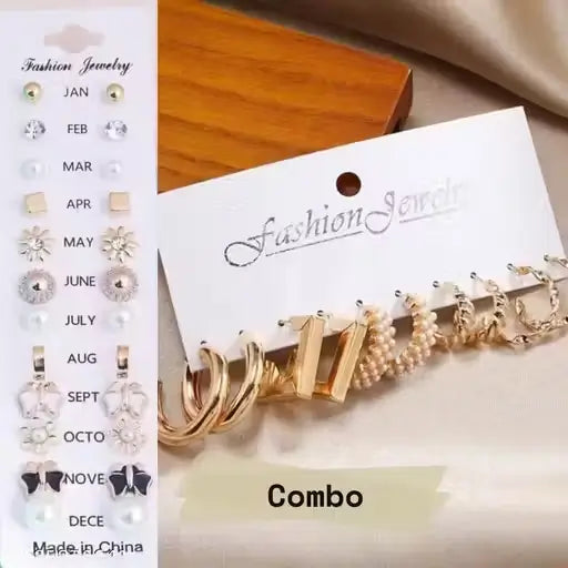 Combo of 17 Earrings Pair for Girls – Metal Studs Earrings Set