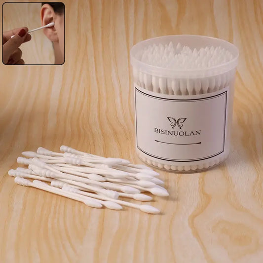 200 Pieces Cotton Ear Buds Set with Storage Jar – Soft Tip Cotton Swabs